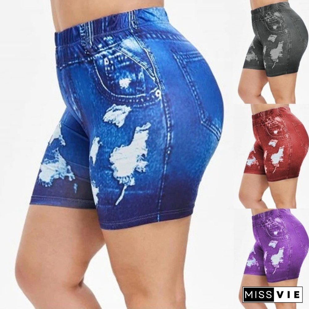 Women's Fashion Summer Hole Denim Leggings Sexy Plus Size Shorts Pants