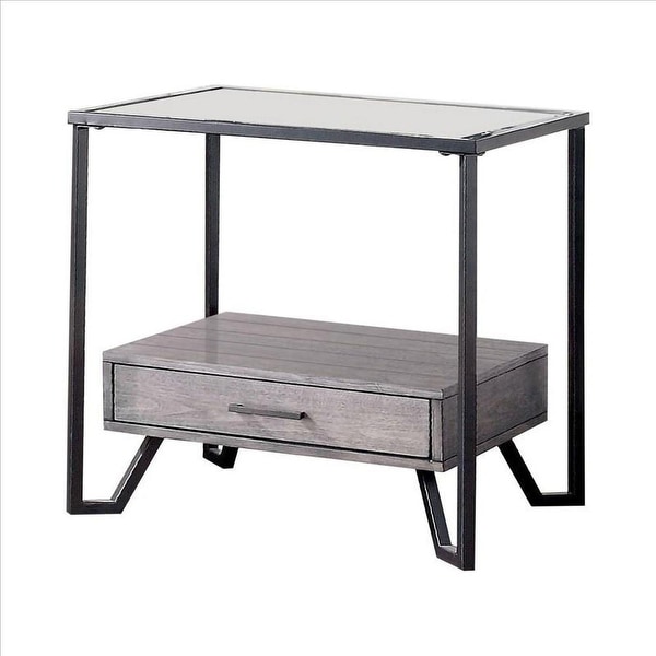 24 Inch Metal End Table with Glass Top and 1 Drawer - 24 H x 22 W x 24 L Inches