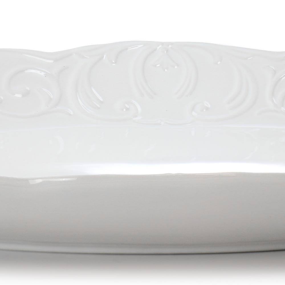 GIBSON HOME Bountiful Joy 18.75 in. x 14 in. White Durastone Stoneware Oval Platter 985120227M