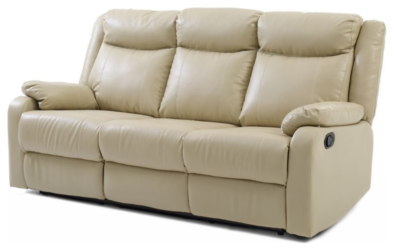 Pemberly Row Contemporary Faux Leather Double Reclining Sofa in Putty   Contemporary   Sofas   by Homesquare  Houzz