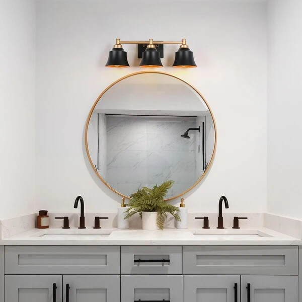 Modern Gold Black 3-Light Bathroom Vanity Light Transitional Metal Wall Sconces Dimmable - L 22.5