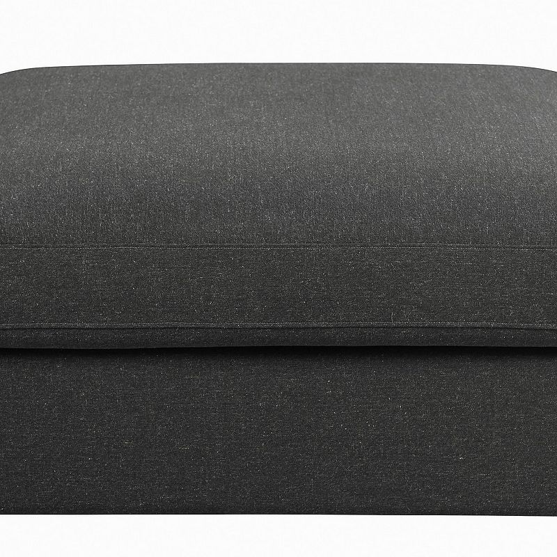 Fabric Upholstered Wooden Ottoman with Loose Cushion Seat and Small Feet， Dark Gray