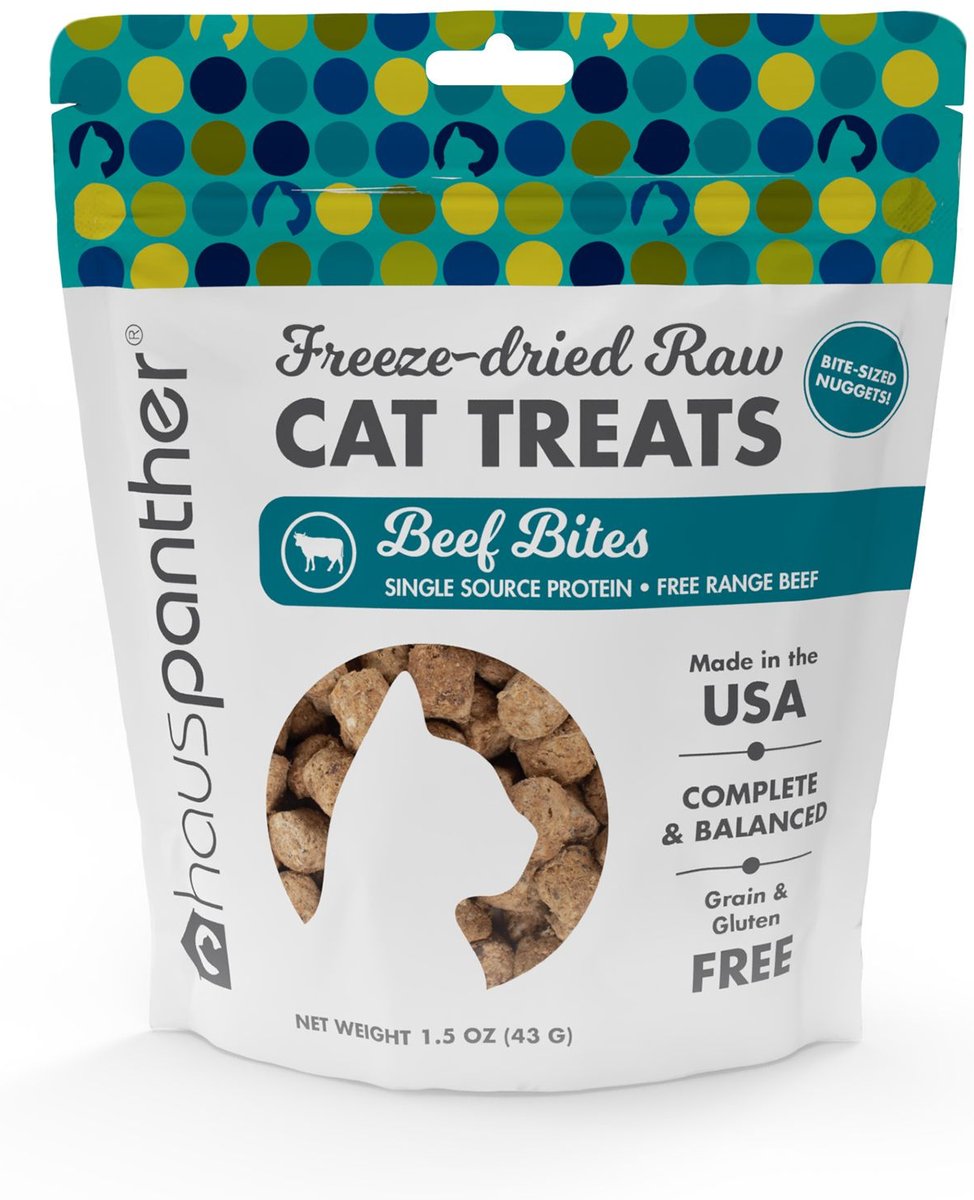 Hauspanther Beef Bites Nuggets Freeze-Dried Raw Cat Treats， 1.5-oz bag