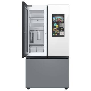  Bespoke 30 cu. ft. 3-Door French Door Smart Refrigerator with Family Hub in White GlassMatt Grey Glass Standard Depth RF30BB69006M