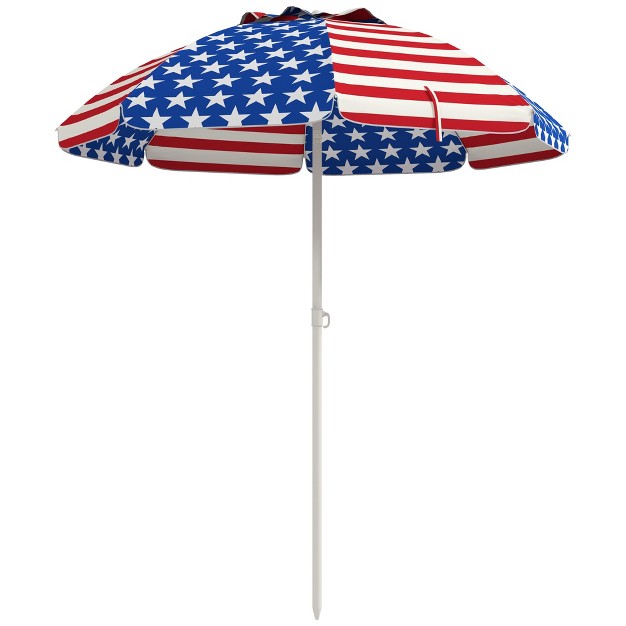 Outsunny 5 7 x27 Beach Umbrella Outdoor Umbrella With Vented Canopy American National Flag