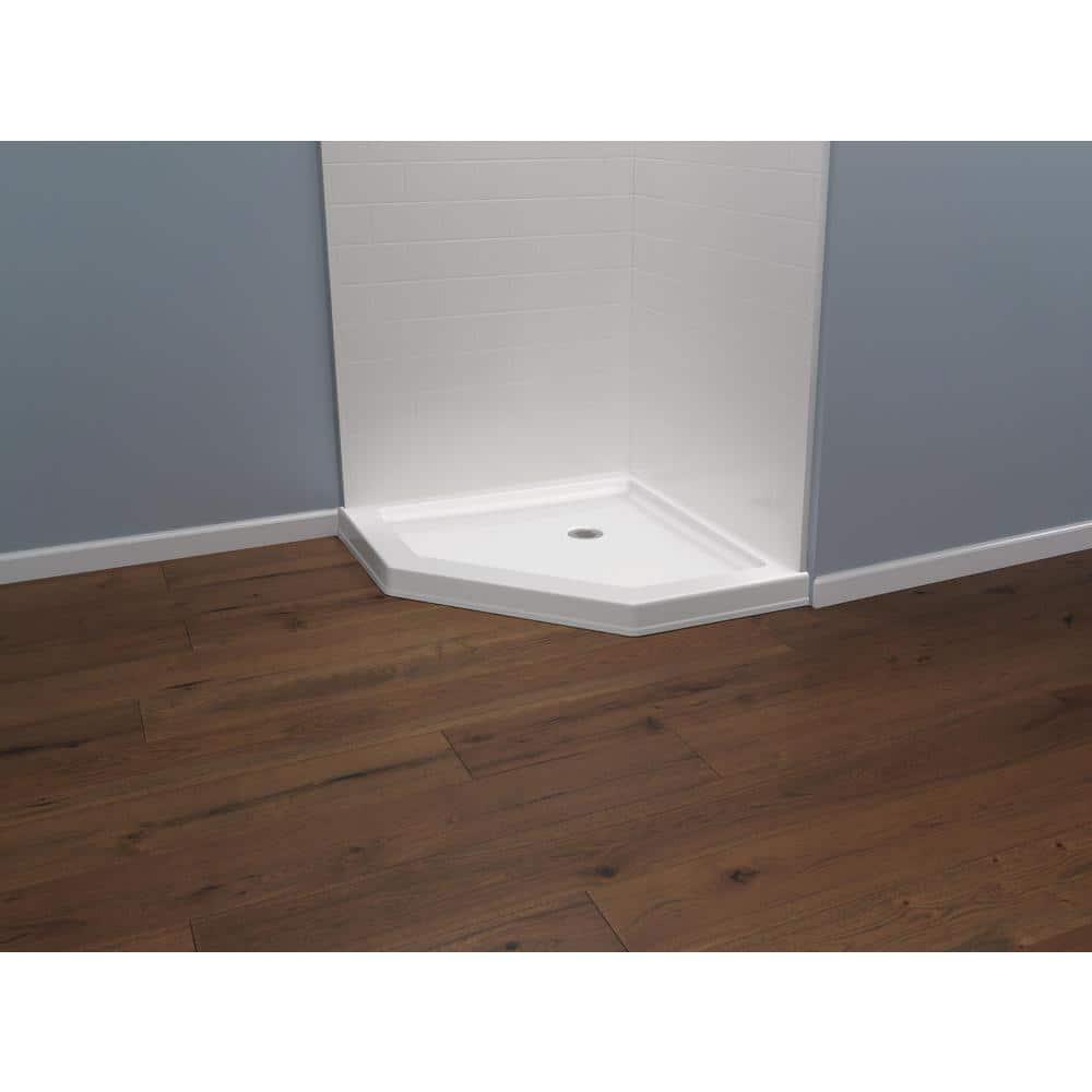 Delta Foundations 38 in L x 38 in W Corner Shower Pan Base with Corner Drain in White