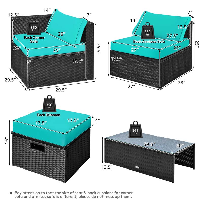 8 Pcs Rattan Wicker Outdoor Patio Furniture Sectional Sofa Set with Storage Box & Waterproof Cover