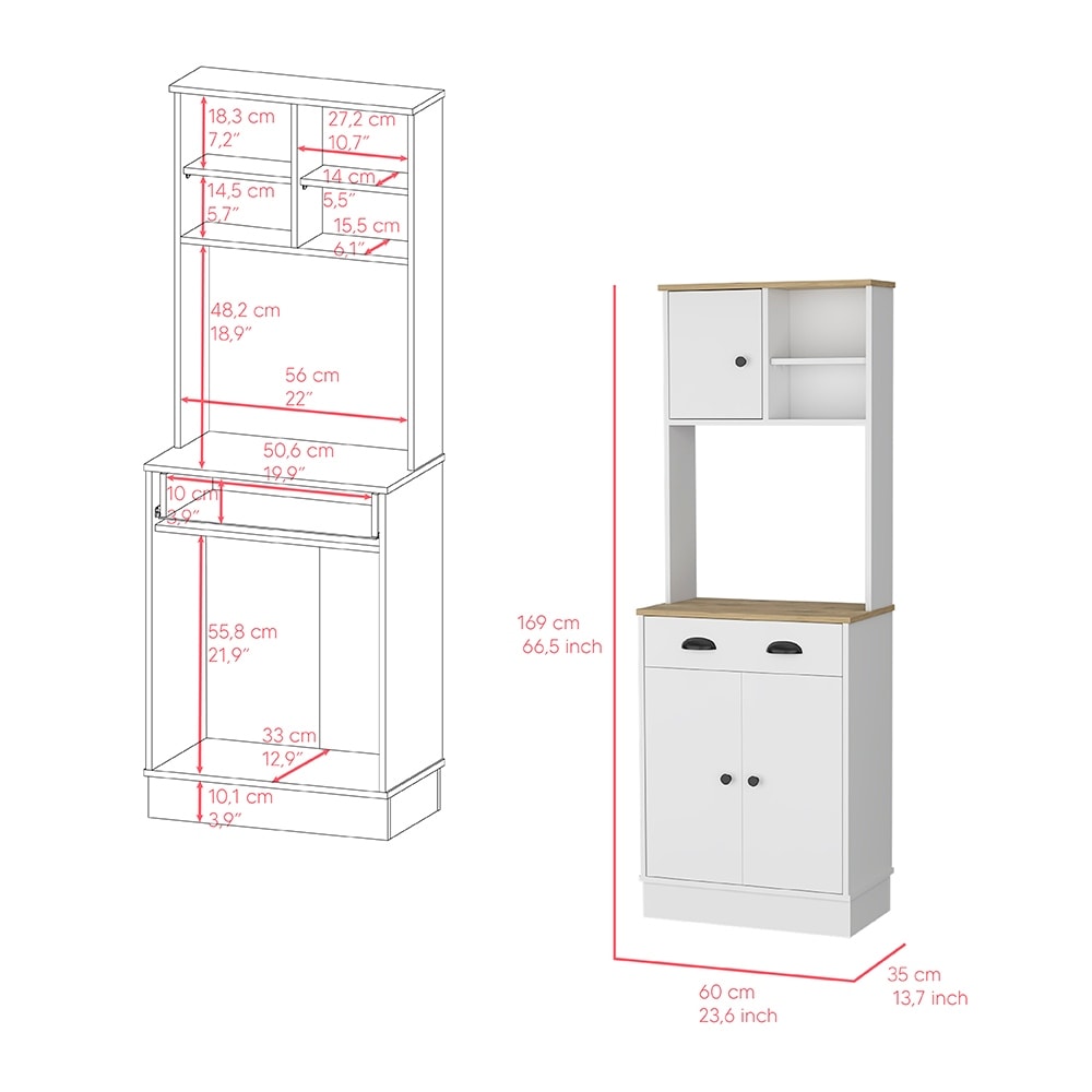 Microwave Storage Stand with 3 Doors and Drawer Arlington  White / Macadamia Finish