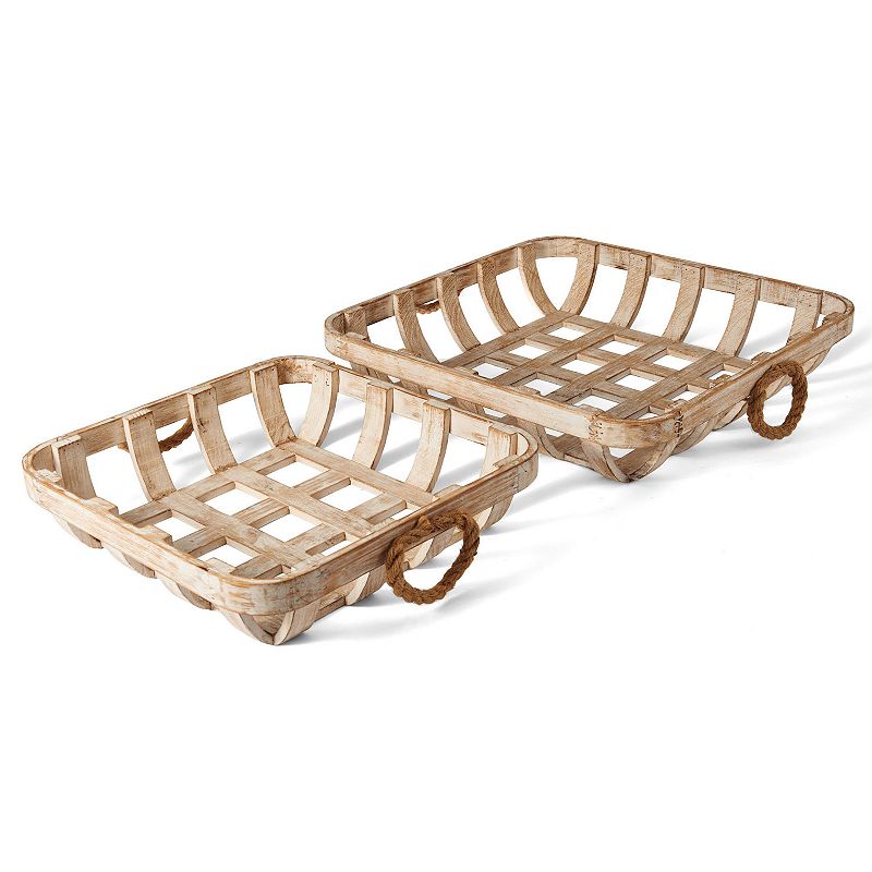 Elements Wood Woven Basket Table Decor 2-piece Set