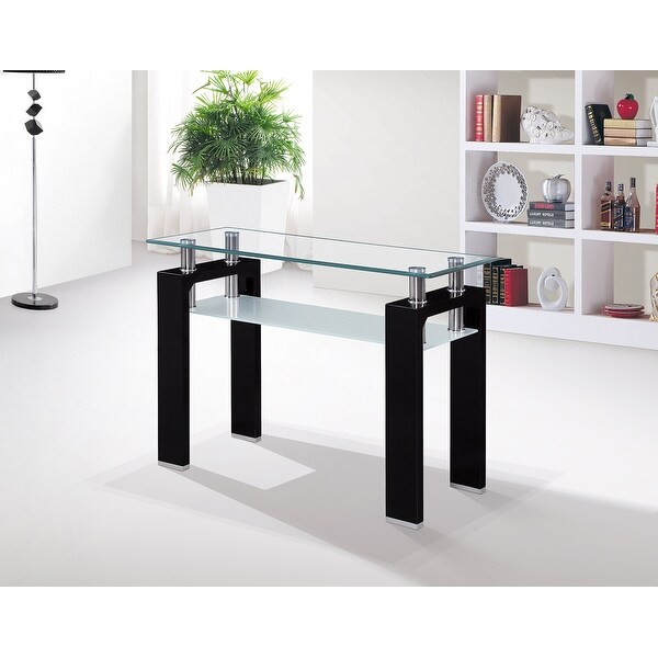 Tempered Glass Top Rectangular Double-Layer Console Table with MDF Legs， For Living Room， Foyer Console Table