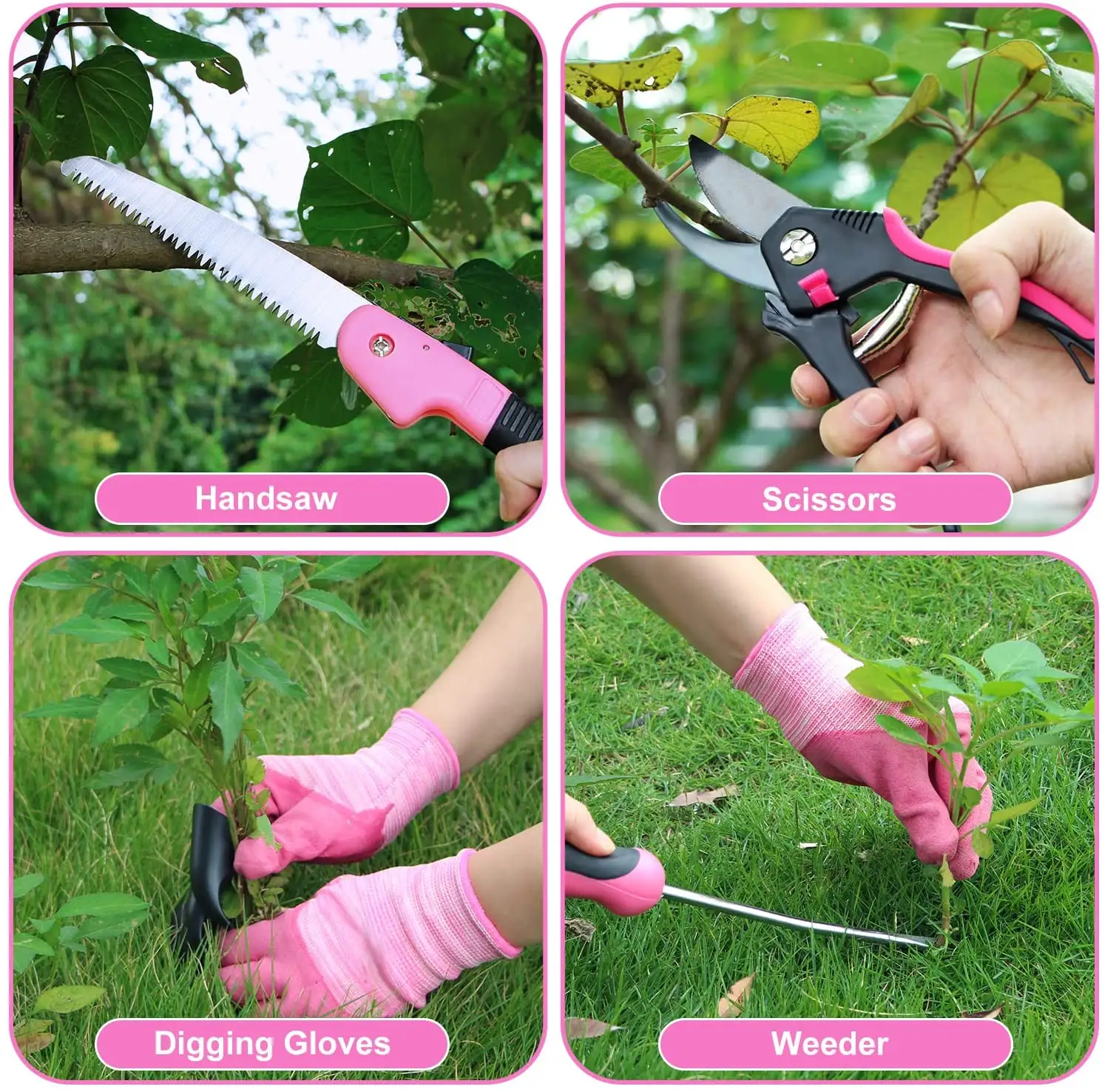 Top Sale 11pcs Stainless Steel Pink  Gardening Hand Tool Set  with Oxford Bag for Women  Pink garden tool set