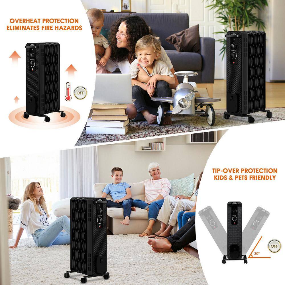 Costway 1500-Watt Electric Oil-Filled Radiant Space Heater with Adjustable Thermostat EP24918US-BK