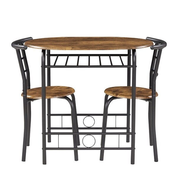 3-Piece Dining Set， Modern Wood Oval Table and 2 Chairs Set with Built-In Wine Rack