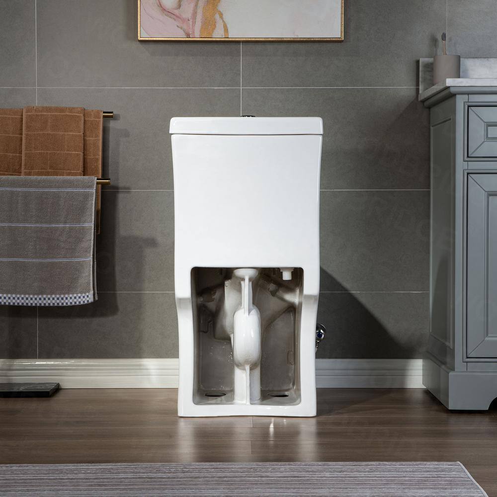 WOODBRIDGE Tango 1-Piece 1.01.6 GPF High Efficiency Dual Flush Elongated All-In One Toilet with Soft Closed Seat Included in White HT0033