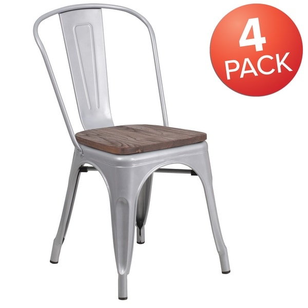 Wood Seat/ Galvanized Steel Stackable Chair (Set of 4) - 18