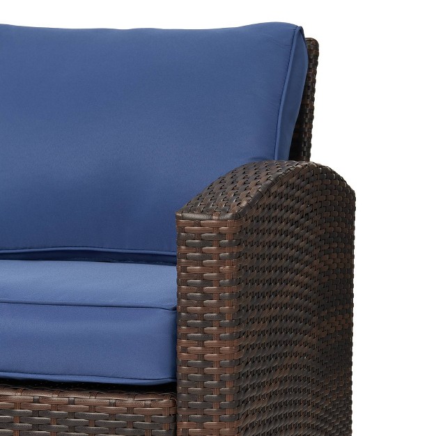 6pc Wicker Outdoor Conversation Set With Cushions amp Ottomans Blue Edyo Living