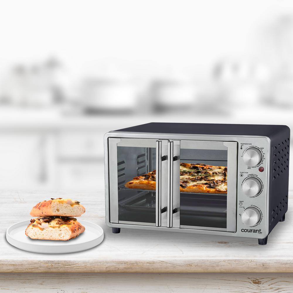 Courant 1500 W 6-Slices Gray Stainless Steel French Door Convection Toaster Oven and Broiler Bake Broil Toast Oven MTO2540STK974