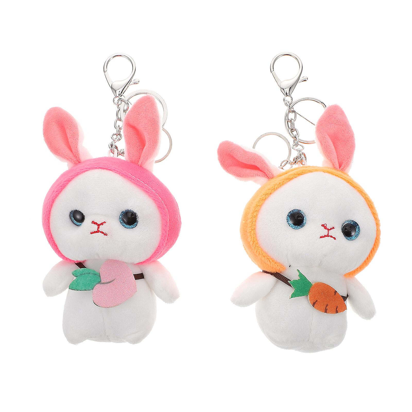 2 Pcs Rabbit Keychains Cartoon Bunny Key Buckles Backpack Hanging Adorns