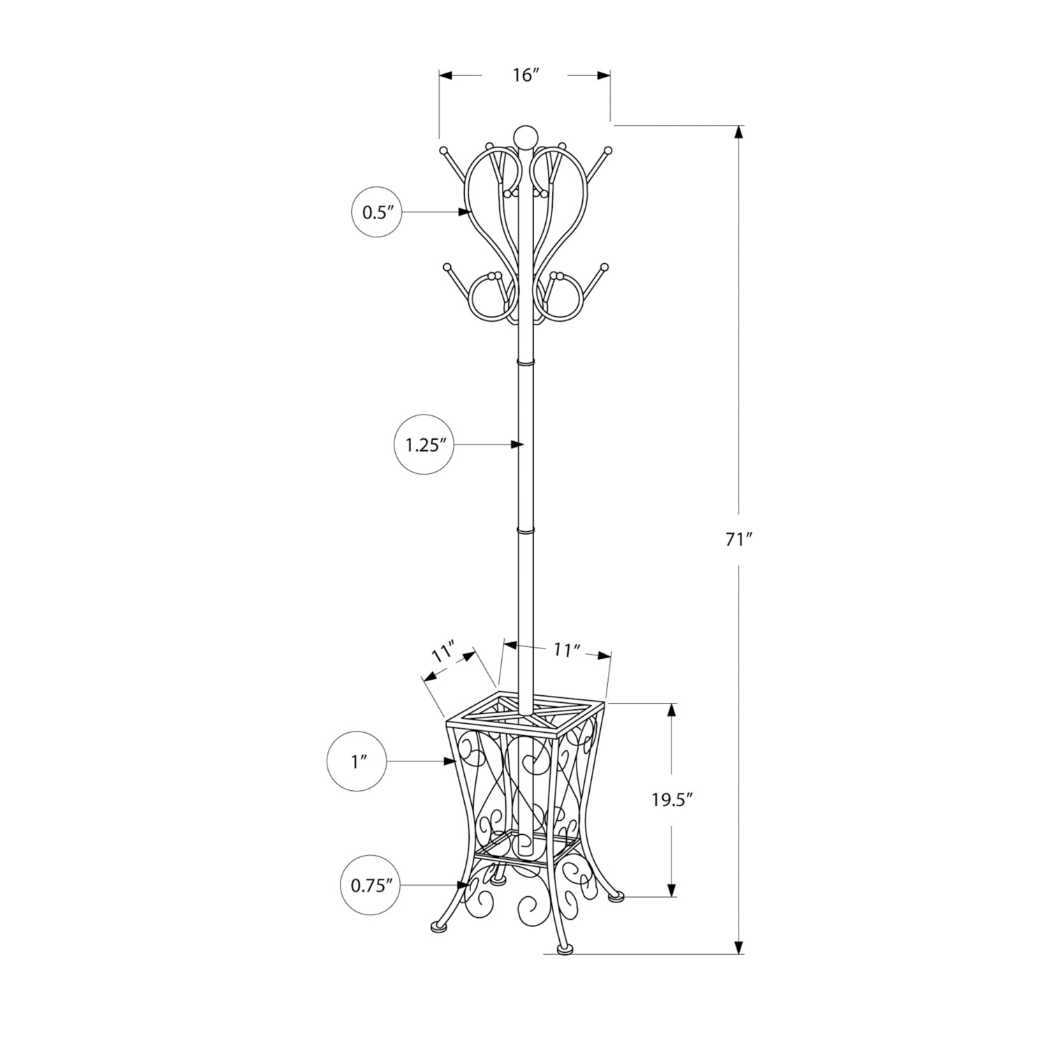 Coat Rack， Hall Tree， Free Standing， 8 Hooks， Entryway， 71