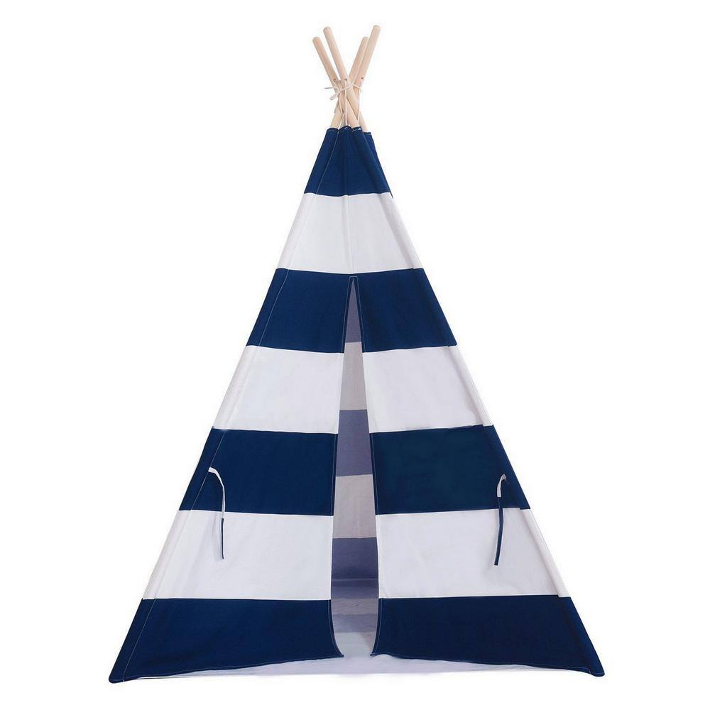 Ejoy 48 in. x 48 in. x 72 in. Natural Cotton Canvas Teepee Tent for Kids Indoor and Outdoor Playing Teepee_4PoleLargeBLUE