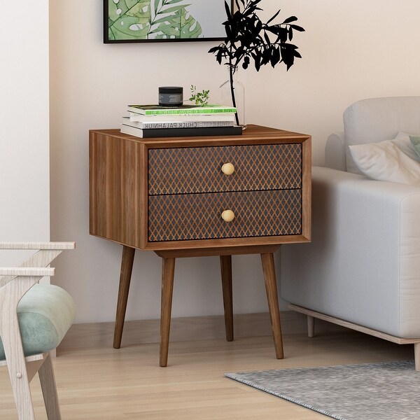 Natural Walnut 2-Drawer WoodandMDF End Table Side Table (18.9