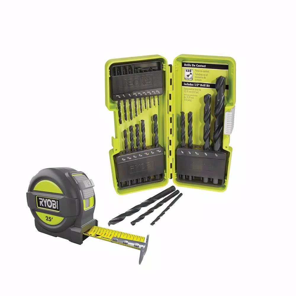 RYOBI Black Oxide Drill Bit Set (21-Piece) with BONUS 25FT Tape Measure and#8211; XDC Depot