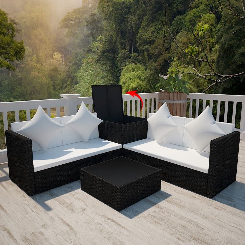 vidaXL Patio Furniture Set 4 Piece Sectional Sofa with Coffee Table Rattan   46.5\