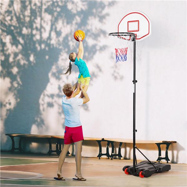 Height Adjustable Basketball Hoop System Portable Basketball Goal for Kids Youth Outdoor，6.4-8.2 ft， Red