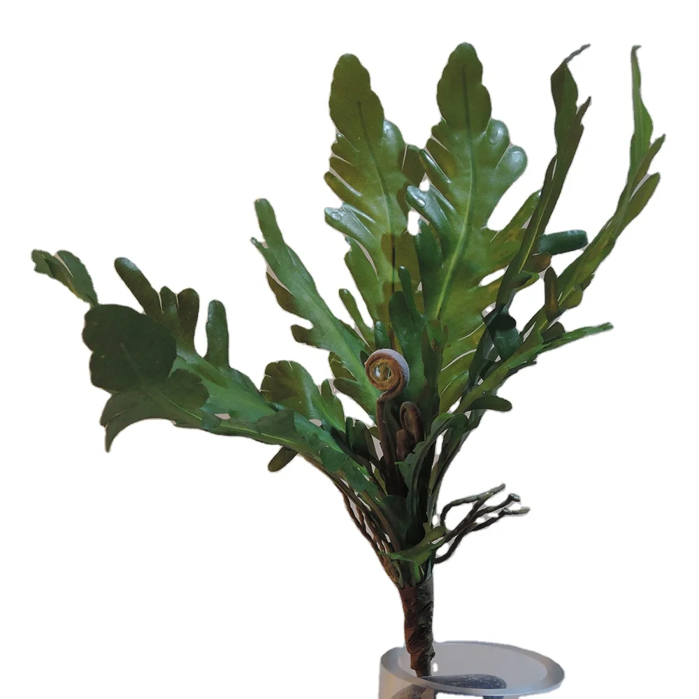 High quality nearly nature green artificial leaves with root single branch for home decoration