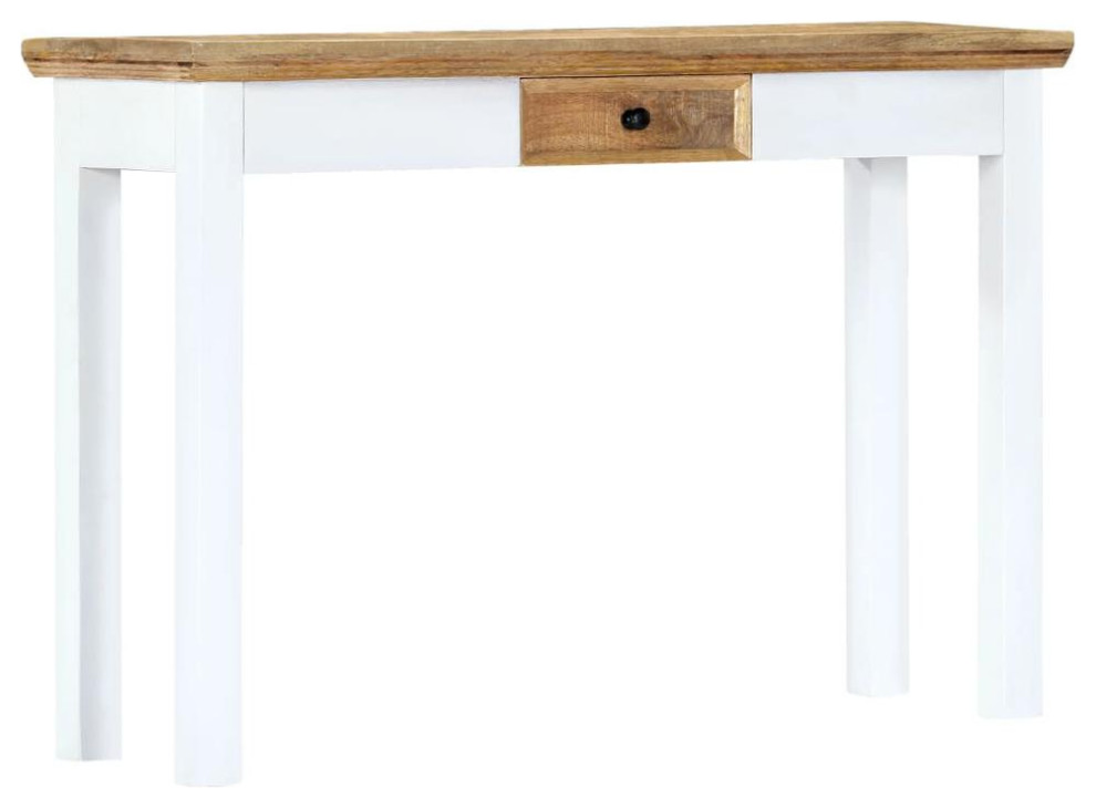 Vidaxl Console Table White And Brown 43.3X13.7X29.5 Solid Mango Wood  247737   Transitional   Console Tables   by BisonOffice  Houzz