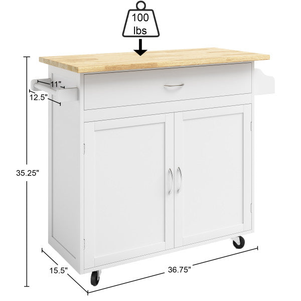 Kitchen Island with Spice Rack and Storage Cabinet – Rolling Cart with Drawers to Use as Coffee Bar