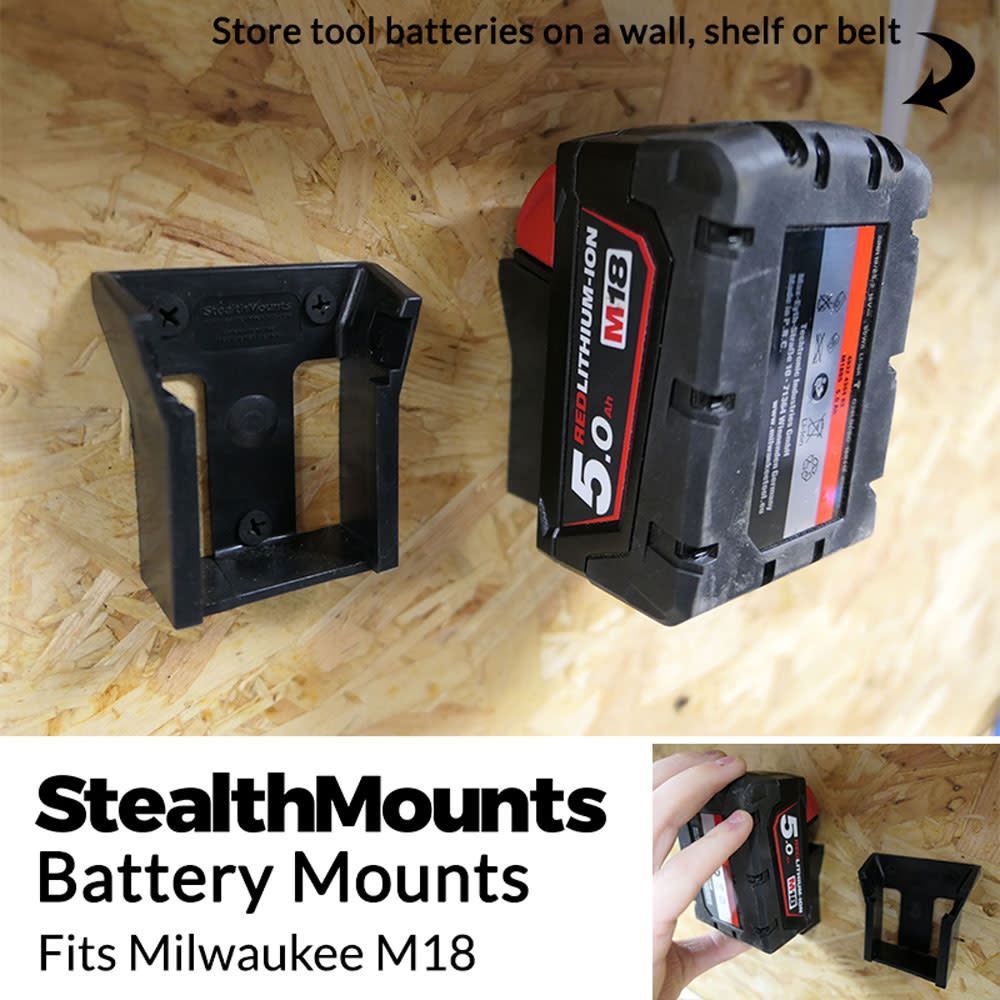 StealthMounts Battery Mount Milwaukee M18 Black 6pk