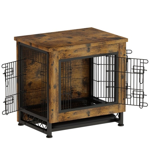 Grondin Industrial Style Wooden Dog Crate Furniture Style Dog Kennel with 3 Doors and Bottom Slide Out Tray