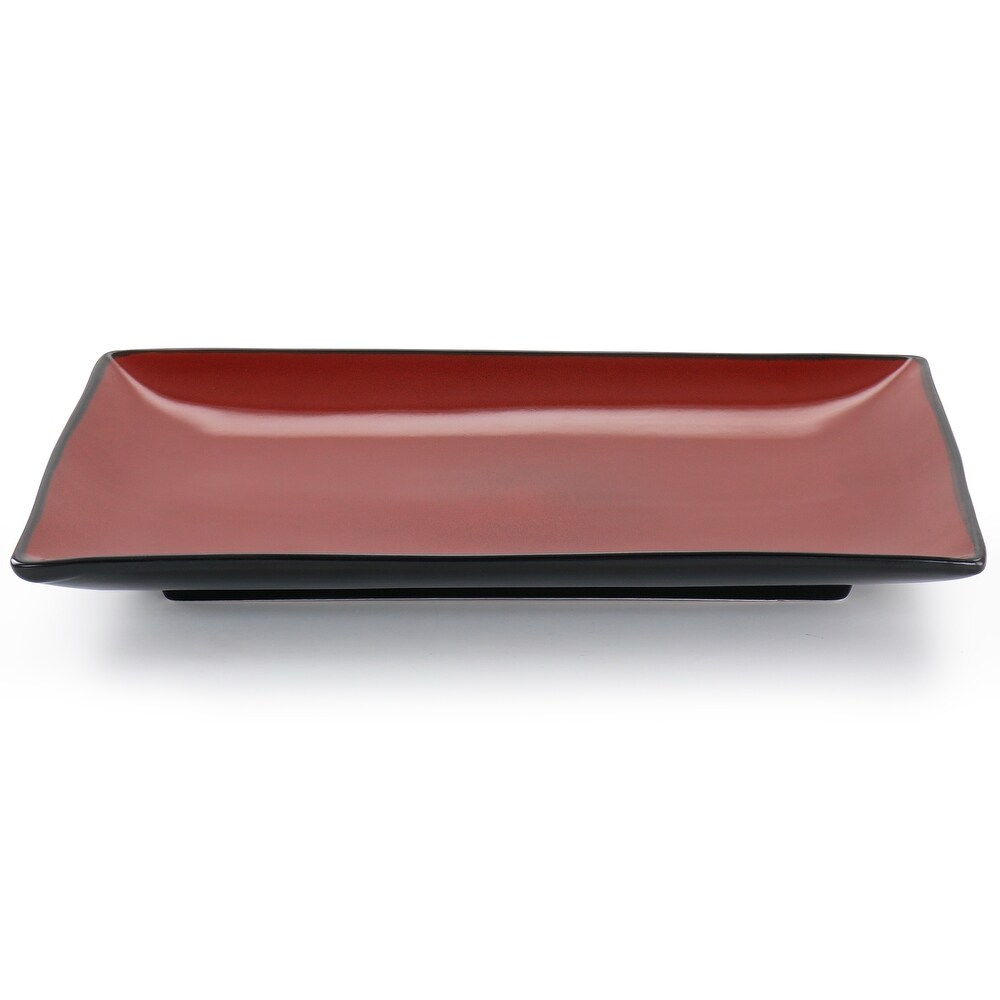 Gibson Home Urban Cafe 2pc 12in Rectangle Stoneware Platter Set in Red