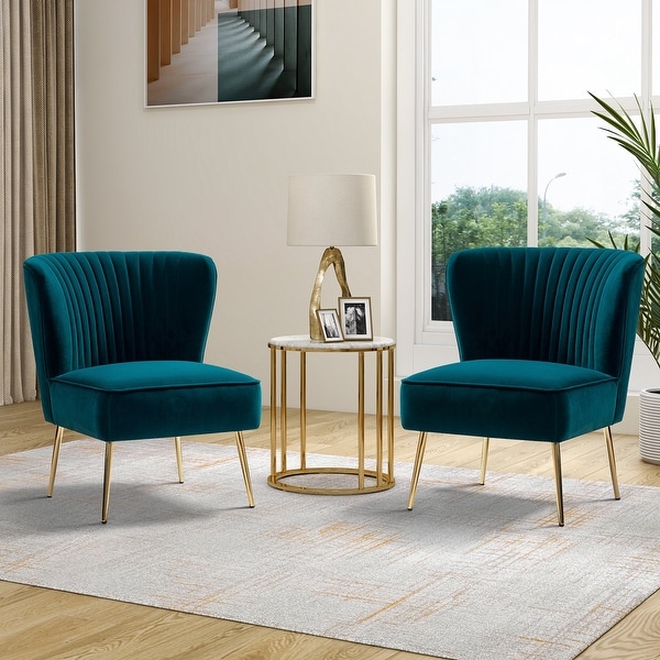 Monica Upholstered Modern Tufted Side Chair with Gold Legs Set of 2 by HULALA HOME