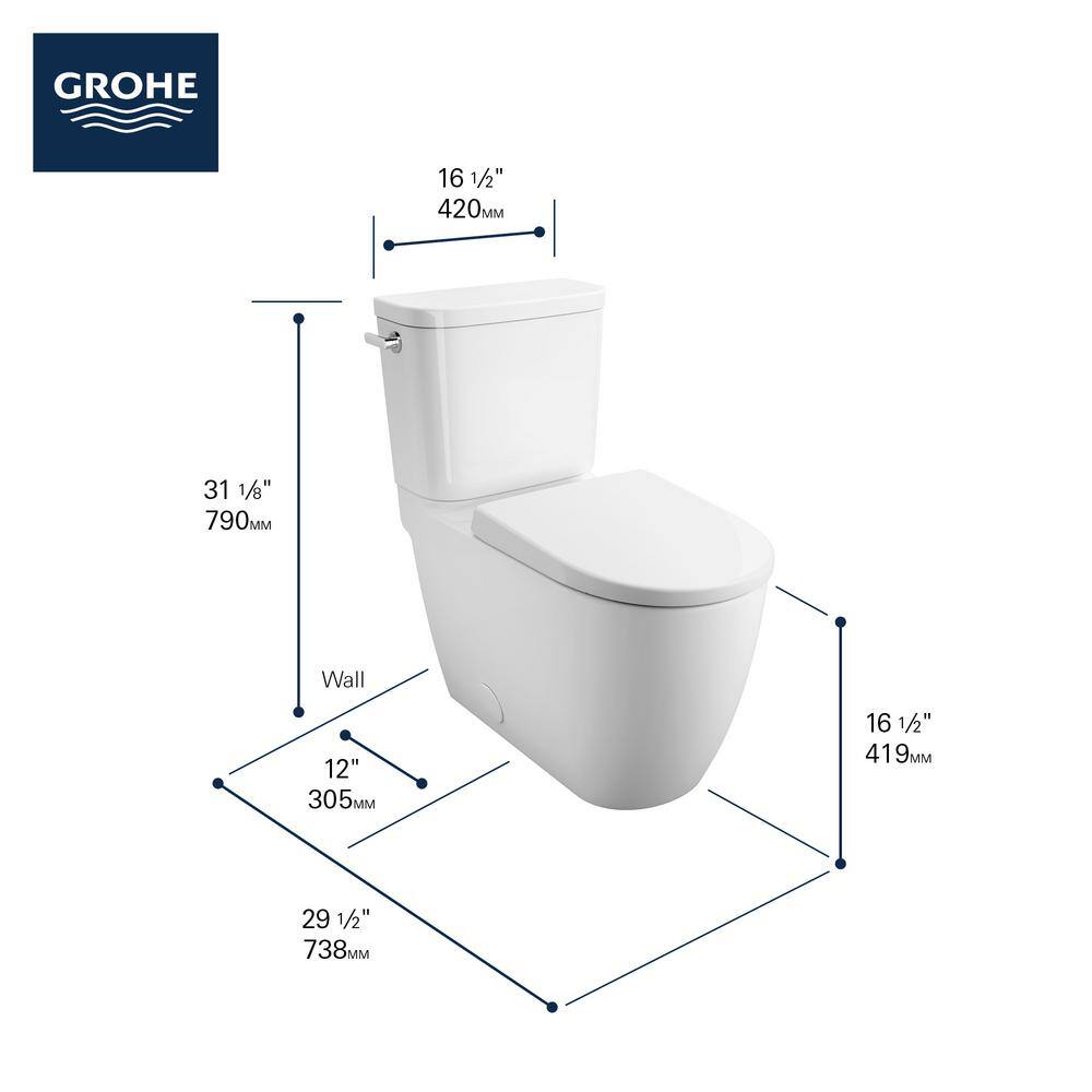 GROHE Essence 2-piece 1.28 GPF Single Flush Elongated Toilet with Left Hand Trip Lever in Alpine White Seat Included 39675000