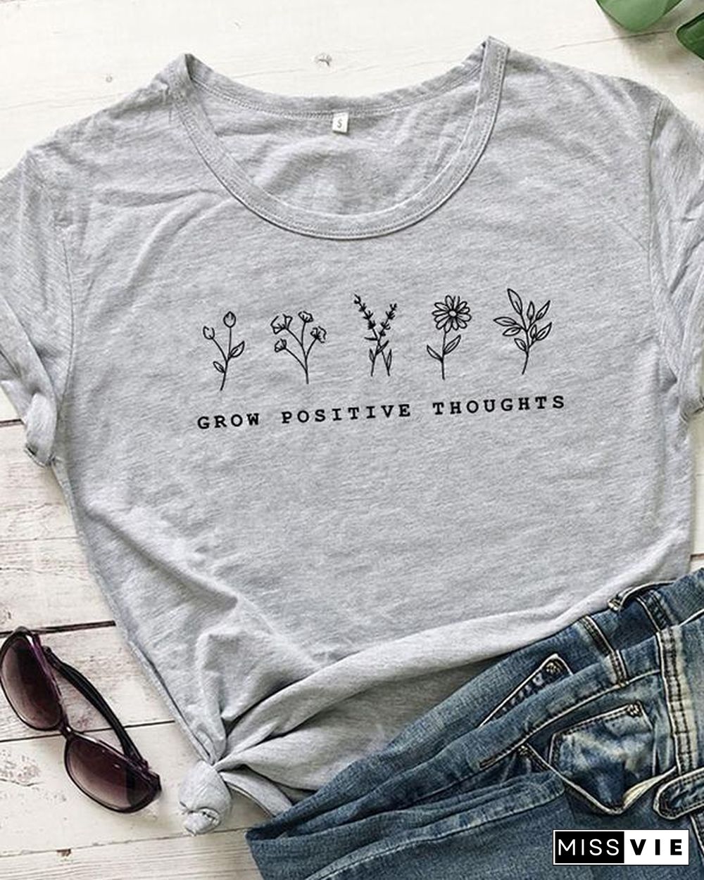 Women Floral Print Tshirt Summer Inspired Slogan Graphic Boho Tee Top Mental Health Shirt