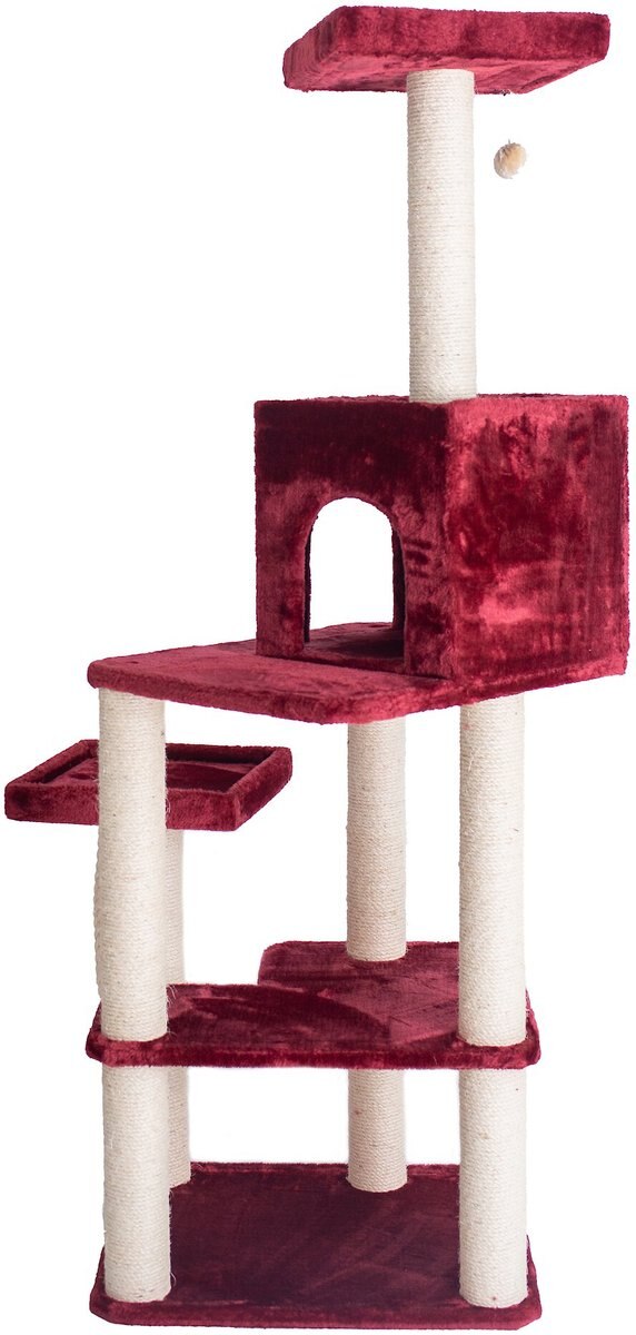 Armarkat 69-in Faux Fur Covered Houseand Cat Tree， Burgundy