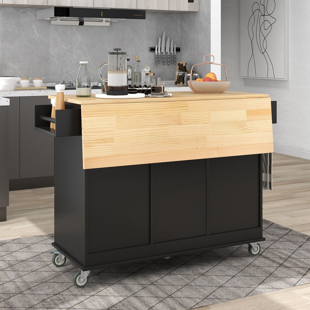 Rolling Mobile Kitchen Island with Drop Leaf   Solid Wood Top  Locking Wheels   Storage Cabinet and 3 Drawers