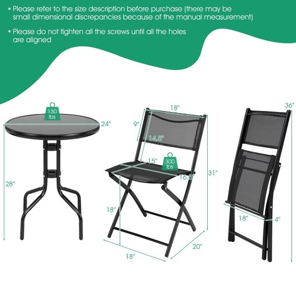 3Piece Folding Bistro Table and Chairs Set for Indoor and Outdoor Use