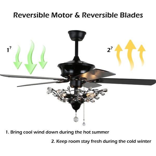 52-inch Modern Reversible Branches Crystal Ceiling Fan with Dimmable Light Kit 5 Blades Shopping - The Best Deals on Ceiling Fans | 38731283