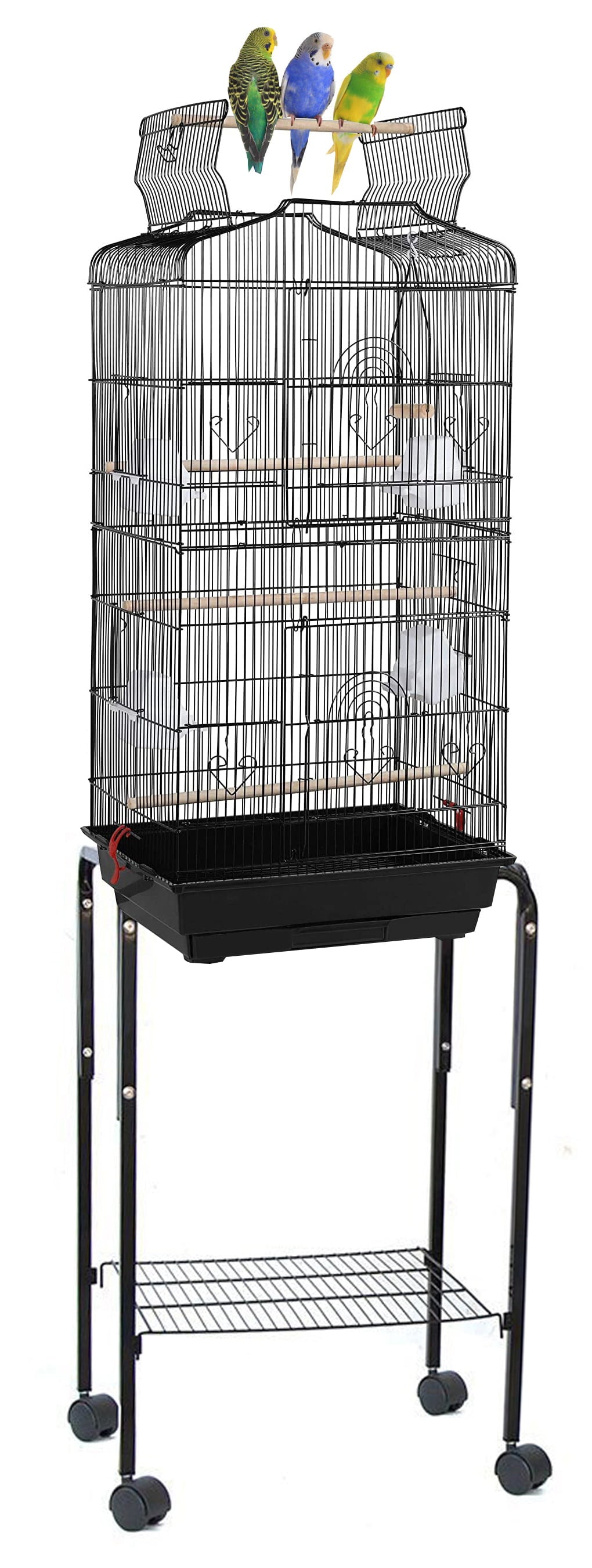 Large 64-inch Open Top Rolling Stand Breeding Bird Parrot Cage With Nesting Doors for Finches Canaries Cockatiels Budgie Parrotlet Conures Parakeet Lovebirds