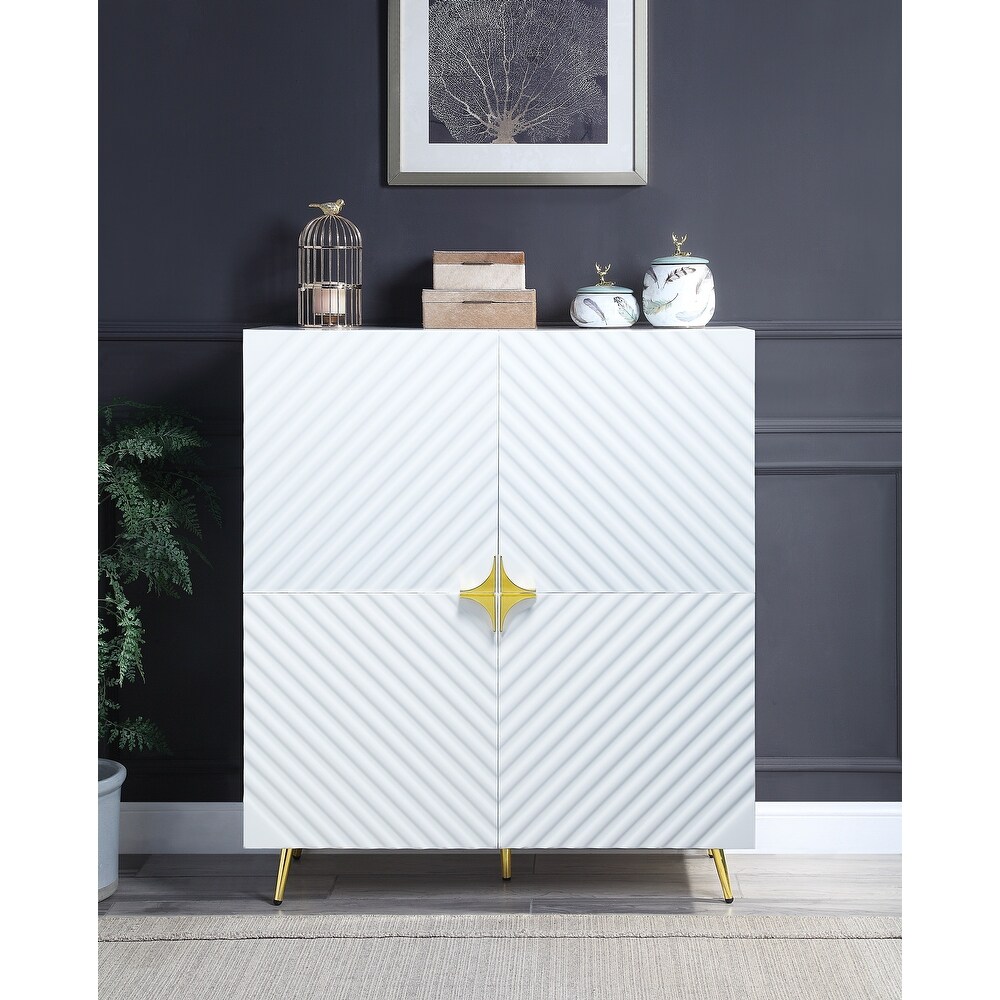 Wooden Buffet with Door Storage Accent Cabinet in White High Gloss Finish