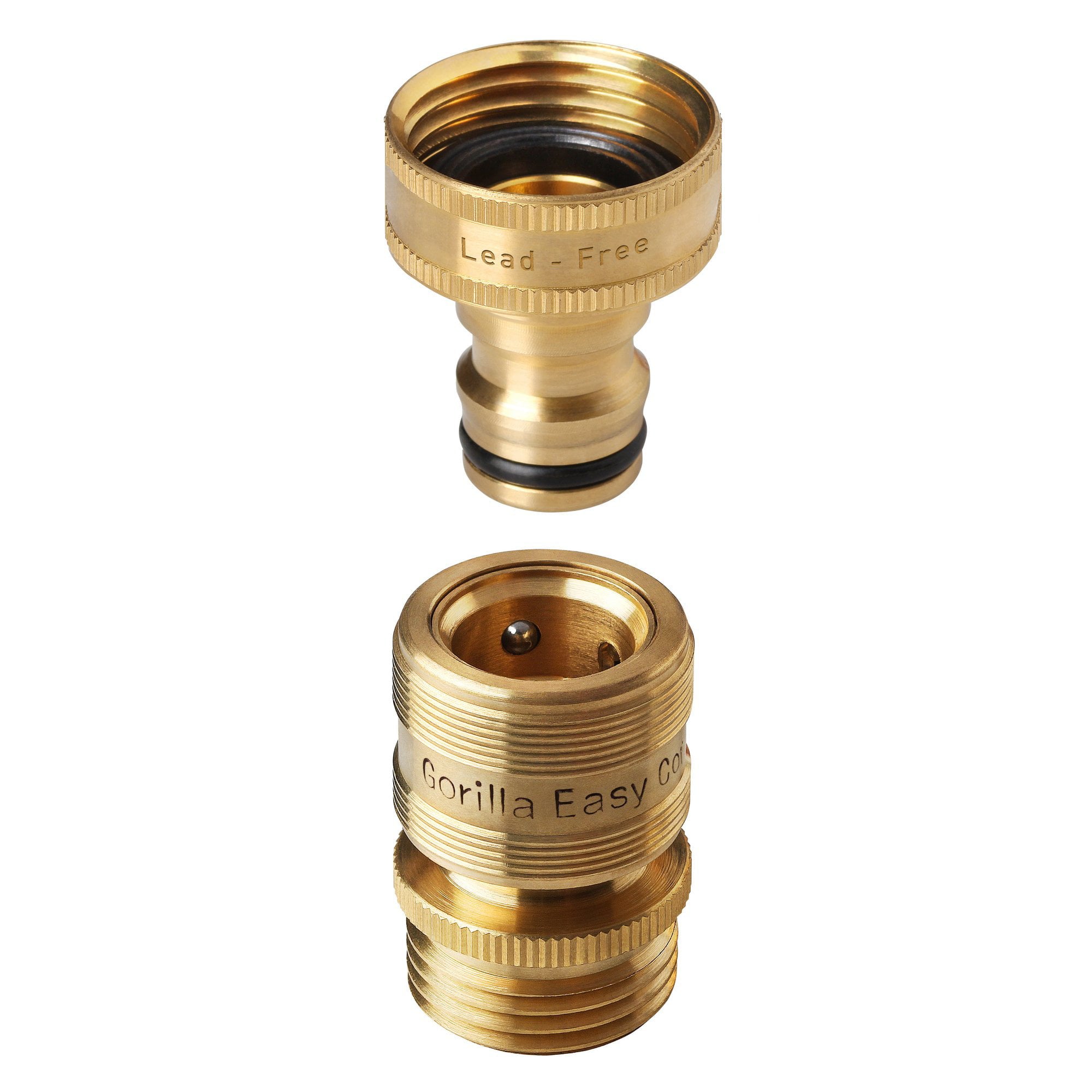 Garden Hose Quick Connect Fittings. Lead Free with Lock by Gorilla Easy Connect. ¾ Inch GHT Solid Brass. (1-PACK)