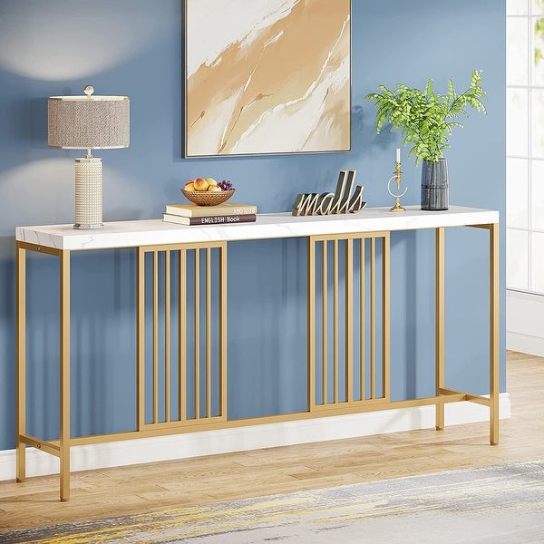 Extra Long White and Gold Console Table 70.9 Inch Long Narrow Console Table