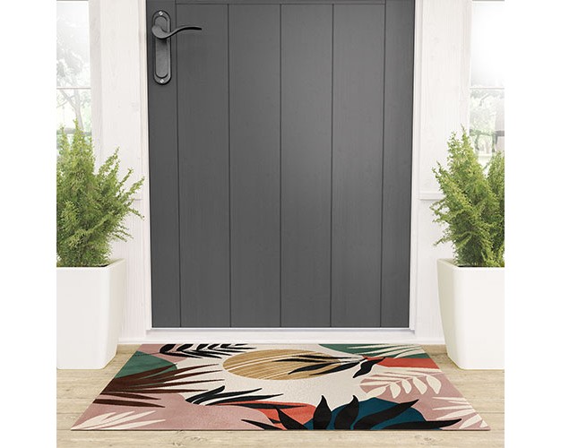 Marta Barragan Camarasa Modern Tropical Sunrise G Looped Vinyl Welcome Mat Society6