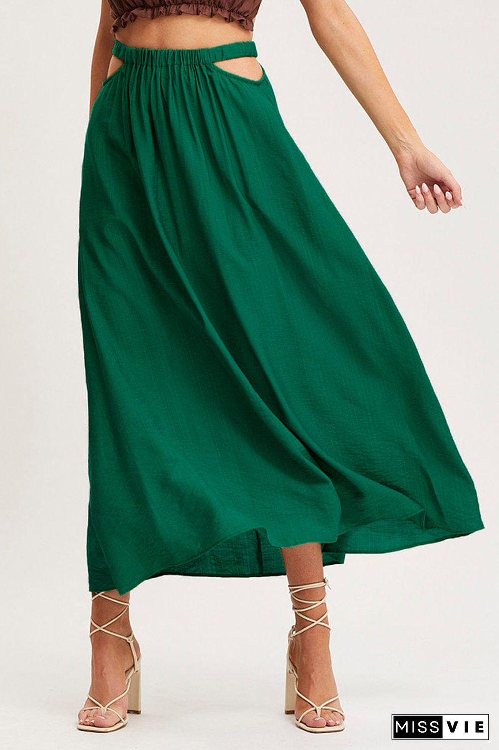 High Waist Cut Out Plain Skirt Dress