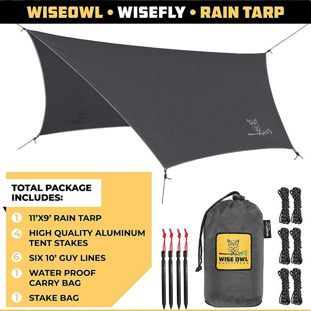 Wise Owl Outfitters Wisefly 11 x27 X 9 x27 Hammock Rain Tarp Cover With Guy Lines Tent Stakes And Waterproof Carry Bag Blue Accessory Only