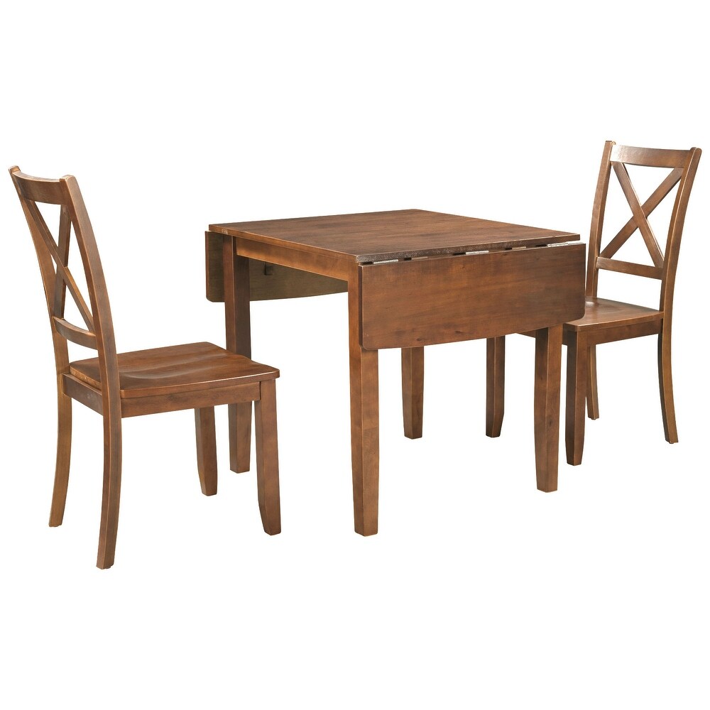 3 Piece Wood Drop Leaf Dining Table Set with 2 X Back Chairs