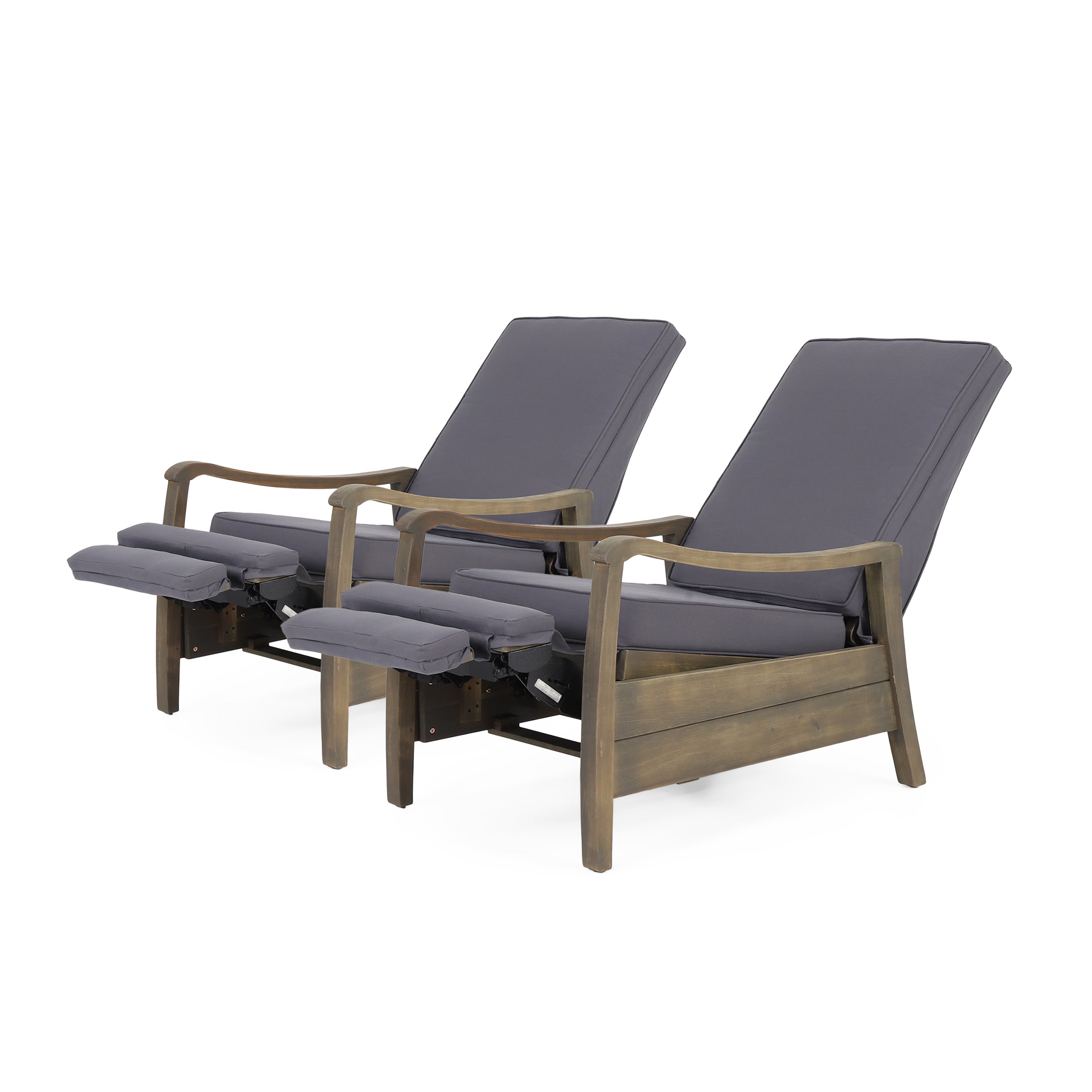 Sadlier Outdoor Acacia Wood Recliner Chair with Cushions, Set of 2